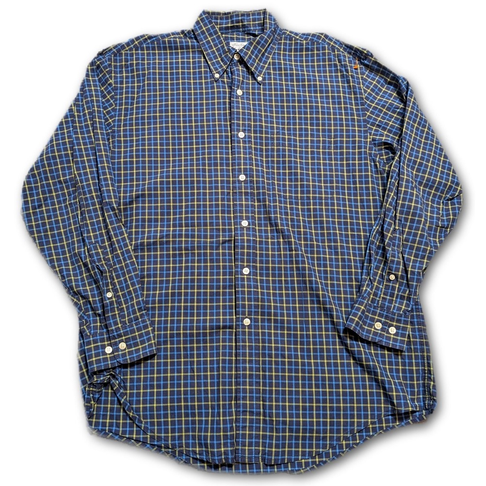 Brooks Brothers Sport Shirt Mens L Button-Down Blue 100% Cotton Plaid VTG